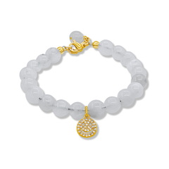 Gold Smiley Face on White Rainbow Moonstone Beads Bracelet