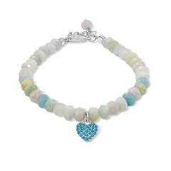 Blue Heart on Natural Morganite Beads Bracelet