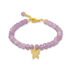 Gold Butterfly on Lavender Amethyst Beads Bracelet