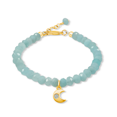 Gold Moon on Angel Blue Aquamarine Beads Bracelet