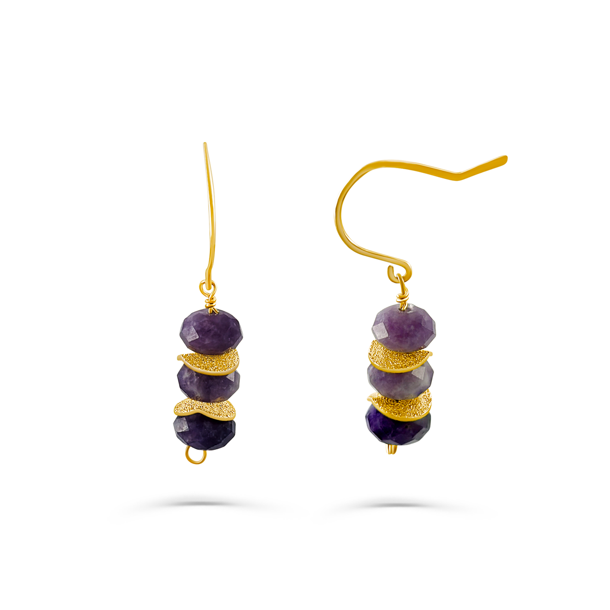 Gold Ear Wire with Natural Lepidolite Stone Bar Earrings