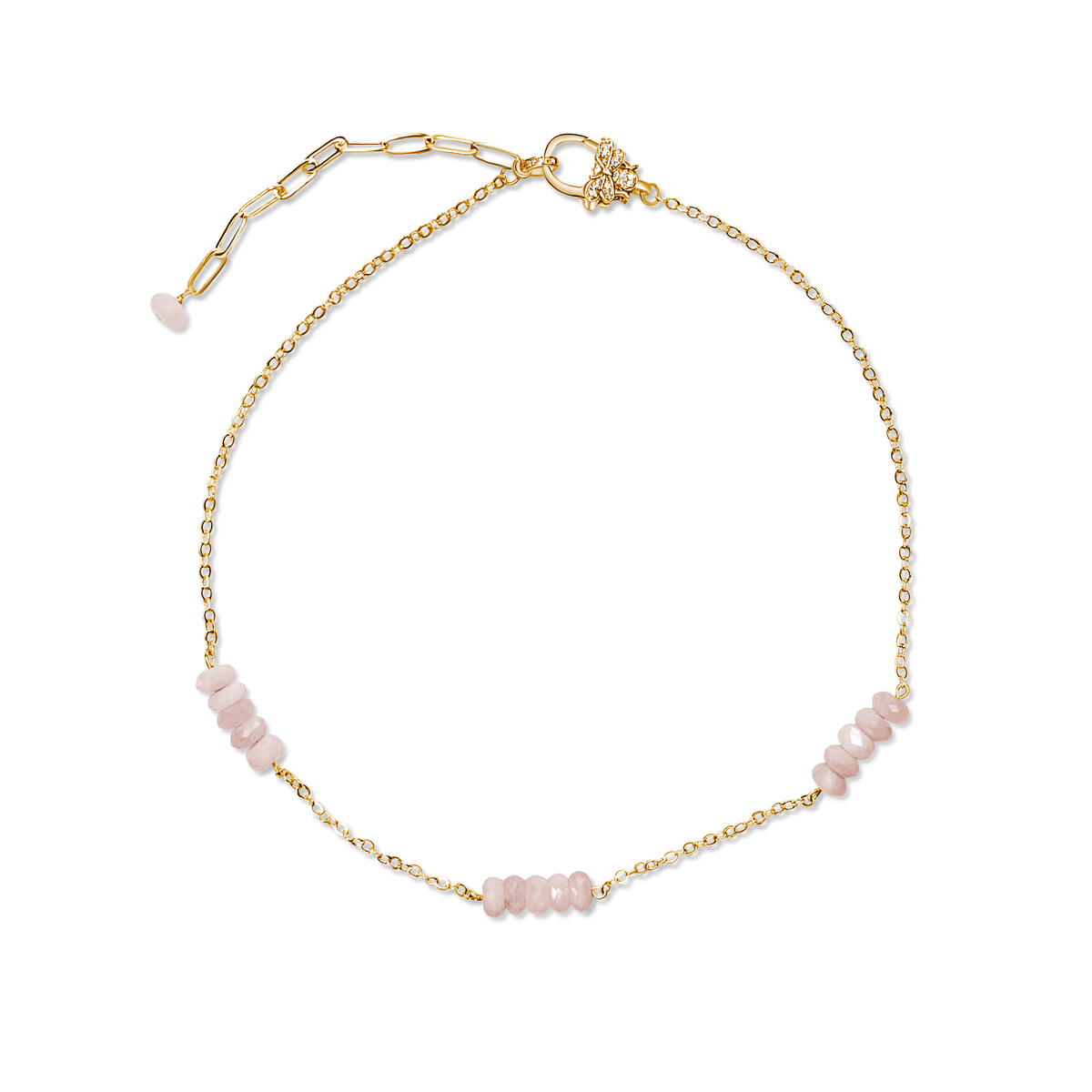 Gold Chain with Natural Rose Quartz Stone Bars Necklace