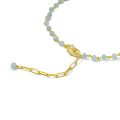 Gold Beaded Angel Blue Aquamarine Necklace