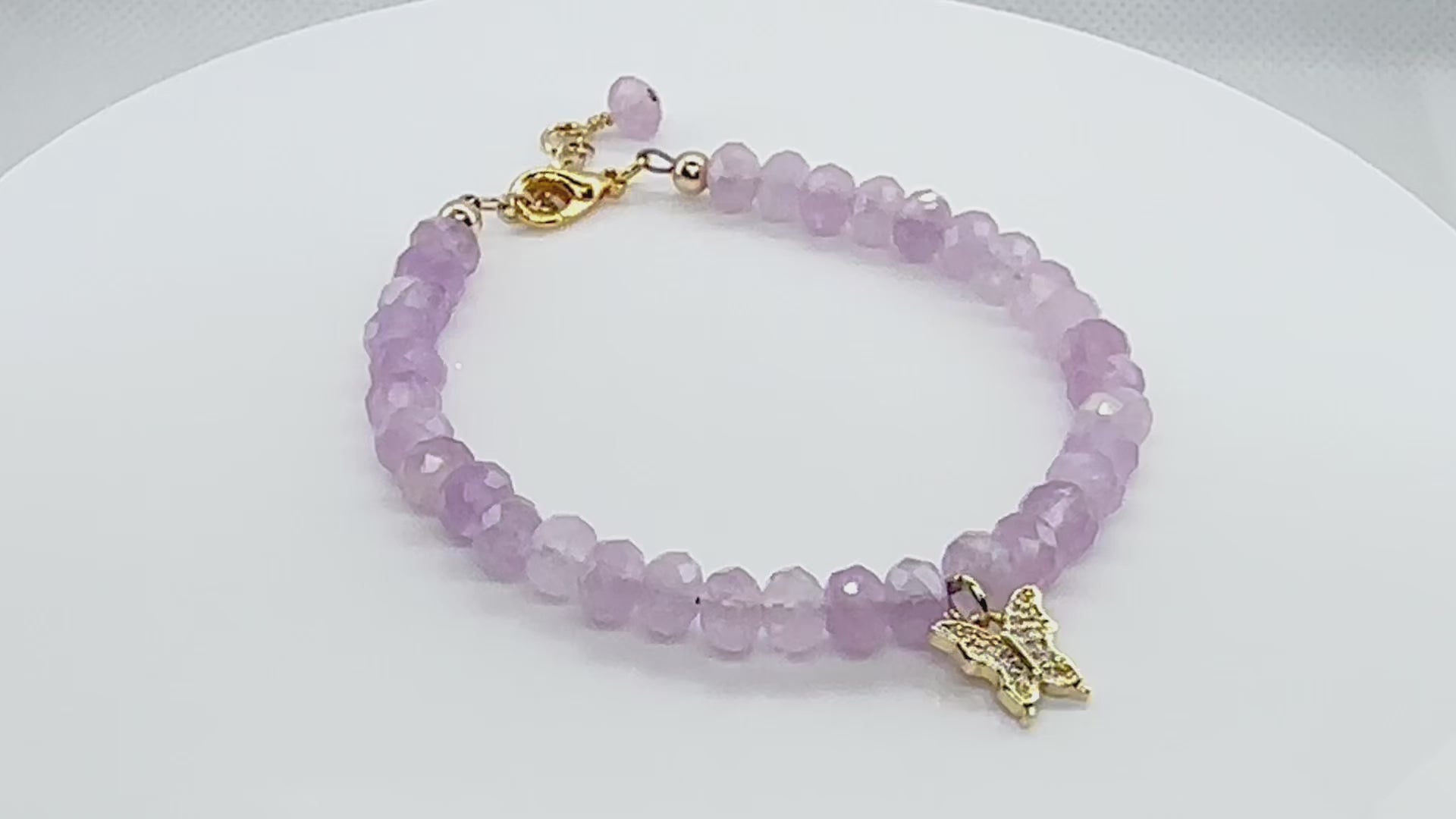 Gold Butterfly on Lavender Amethyst Beads Bracelet