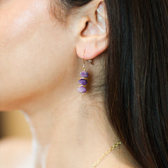 Gold Ear Wire with Natural Lepidolite Stone Bar Earrings