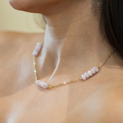 Gold Chain with Natural Rose Quartz Stone Bars Necklace