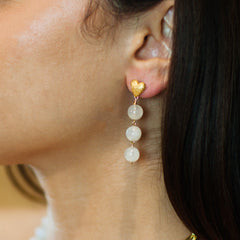 Gold Heart Stardust with White Rainbow Moonstone Earrings