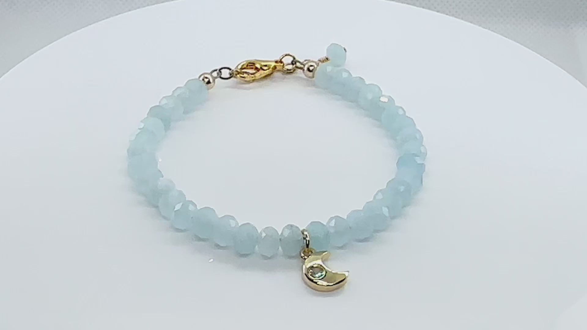 Gold Moon on Angel Blue Aquamarine Beads Bracelet